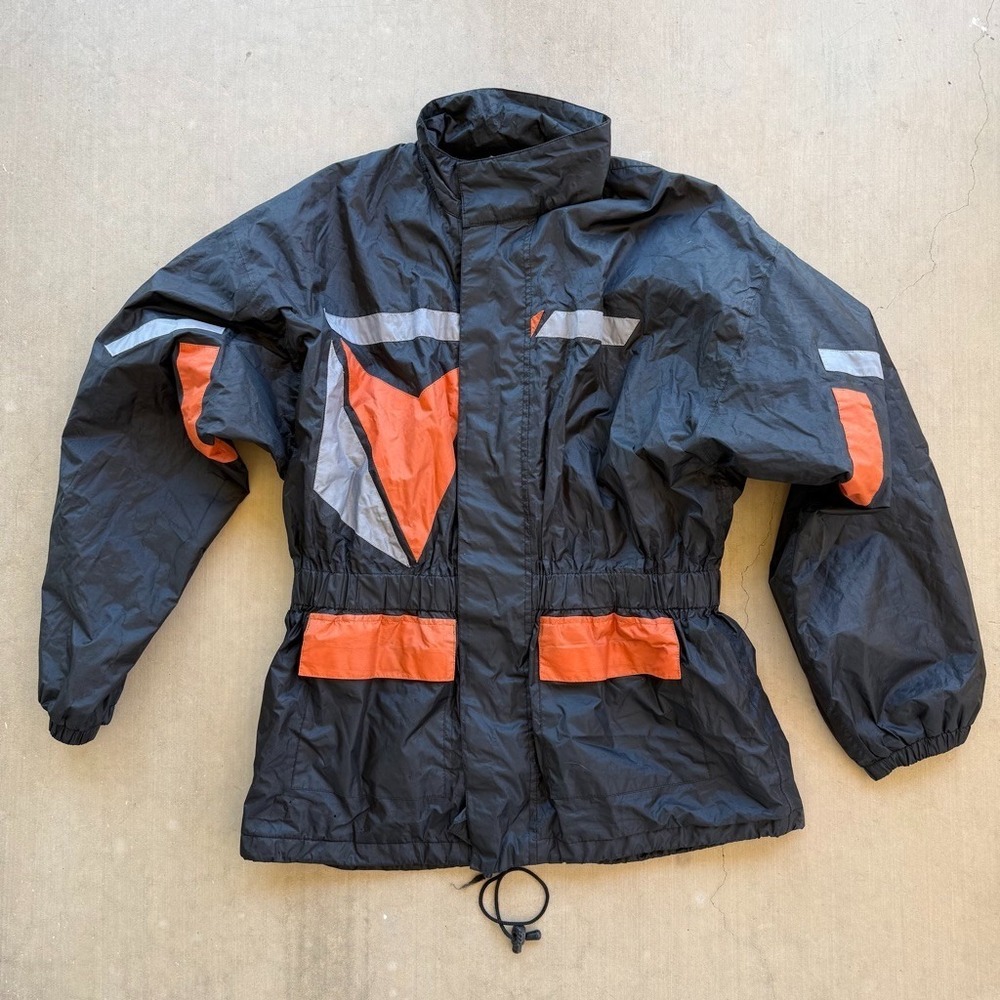 Vintage 90s Motorcycle Rally USA Windbreaker Jacket XXL Black Neon Moto Nylon